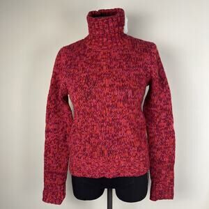 DKNY Turtleneck Sweater 100% Lambswool Medium Red Y2K Chunky Knit